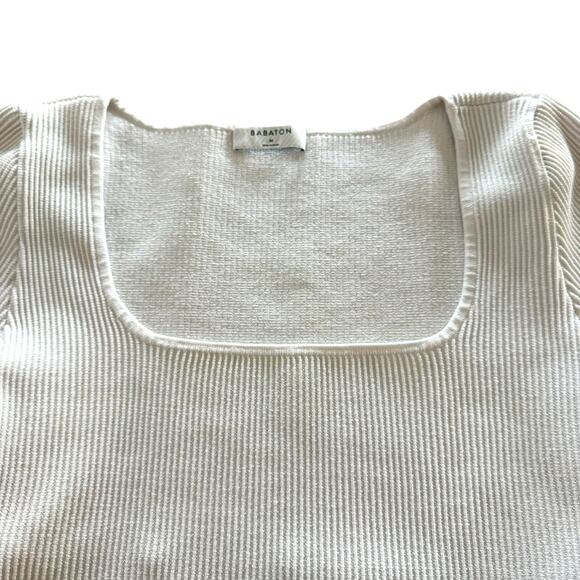 Aritzia Babaton Sculpt Knit Squareneck Cropped Top Ribbed Cream SL - Size M - Picture 3 of 8